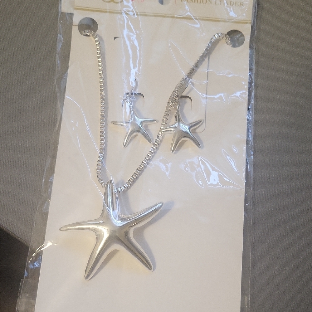 Silver Starfish Necklace and Earring Set - Picture 3 of 4